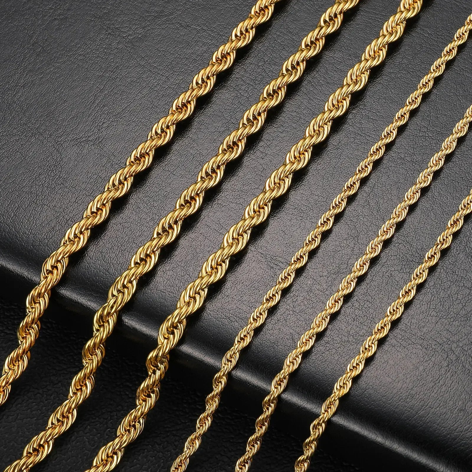 Gold Color Twisted Rope Chain Necklace Stainless Steel Waterproof Choker for Men and Women Fashion Jewelry