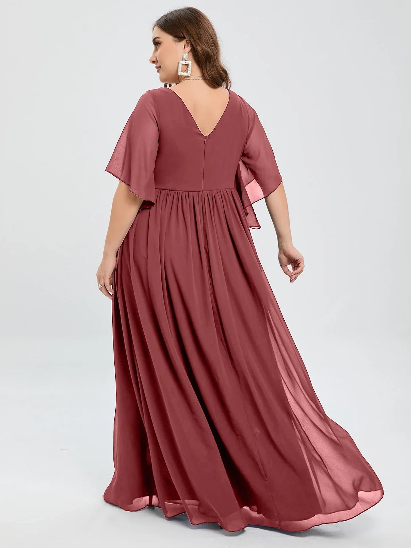Plus Size Chiffon Bridesmaid Dress V Neck Butterfly Sleeve