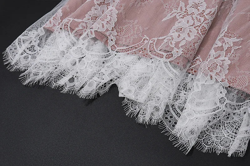 Lace Side Square Neck Dress for Elegant Evening Party