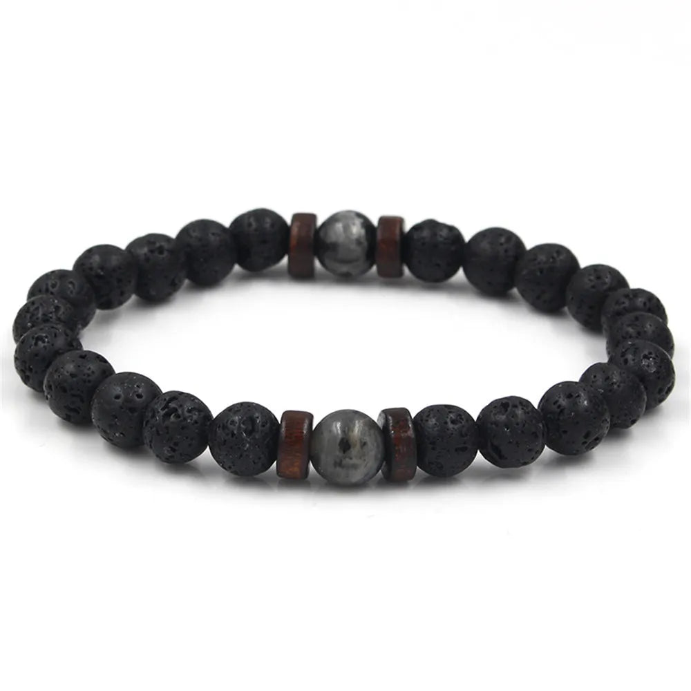 Volcanic Stone Lava Bead Bracelet for Men and Women with Tibetan Buddha Charm - Unique Natural Jewelry Gift