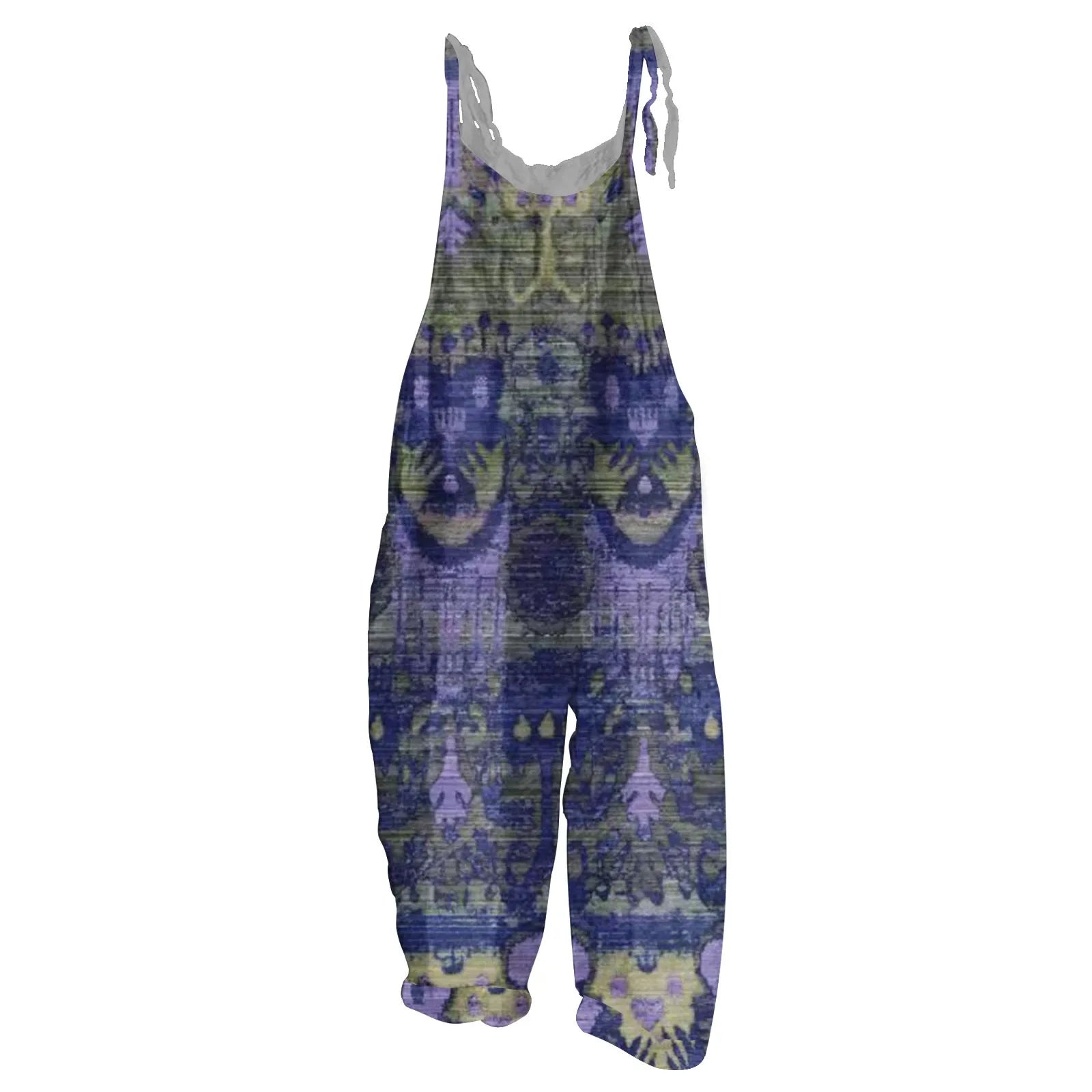 Women's Floral Print Cotton Linen Jumpsuit Loose Vintage Casual Shoulder Strap Romper