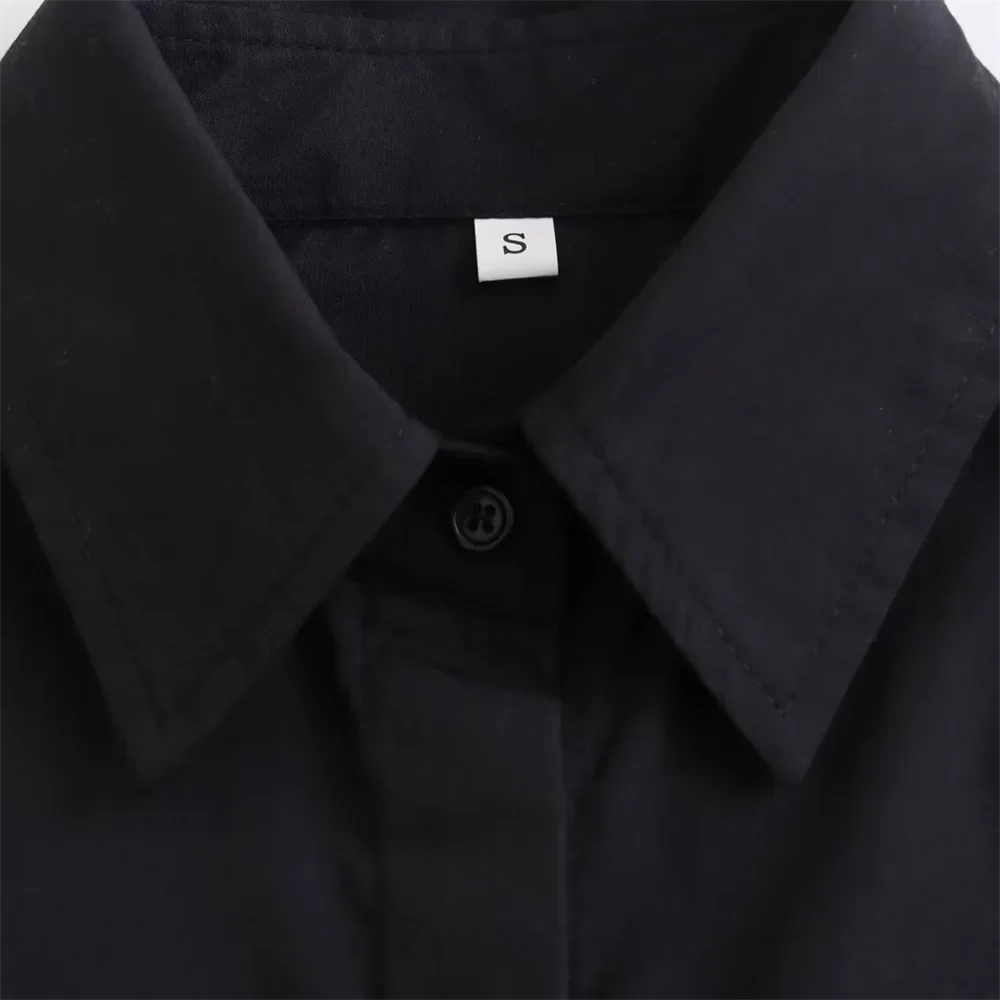 Women's Casual Short Poplin Shirt with Versatile Pocket Decoration Stylish Spring Fashion Top