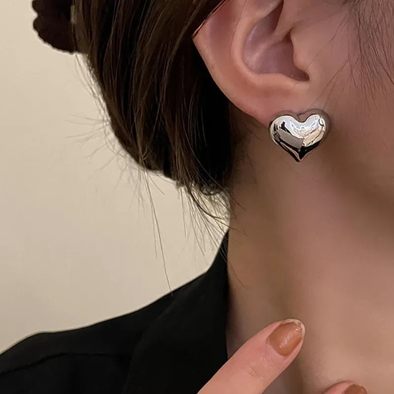 Gold Heart Shaped Stud Earrings for Women Minimalist Fashion Jewelry