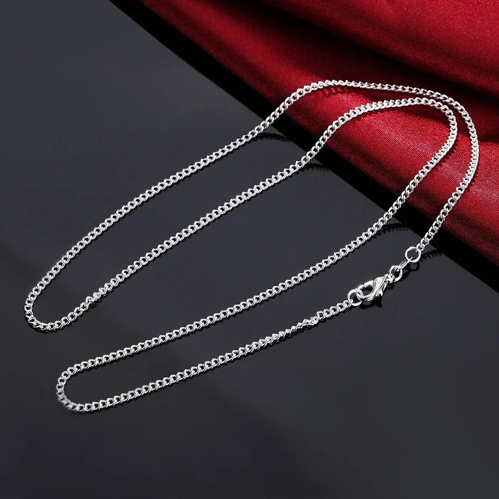 925 Sterling Silver Necklace 2MM String Chain for Women and Men High Quality Jewelry Gifts 16 to 30 Inches