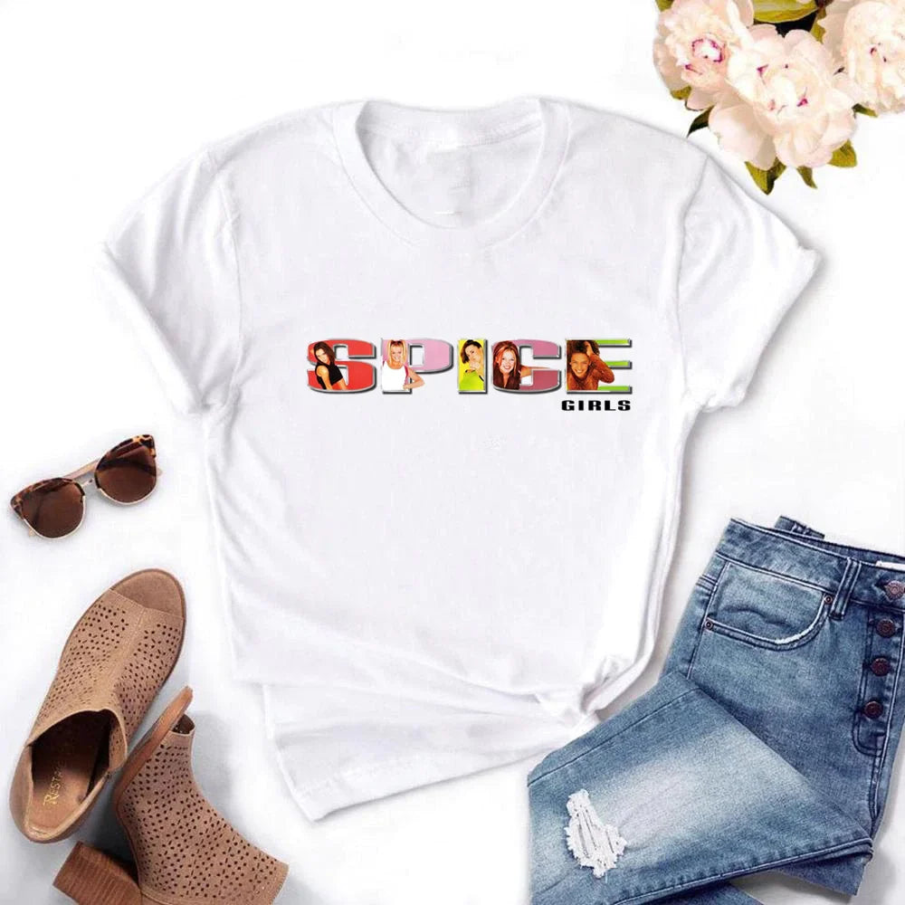 Spice Girls Cartoon T Shirt for Women Short Sleeve Anime Print Tee Stylish Casual Top
