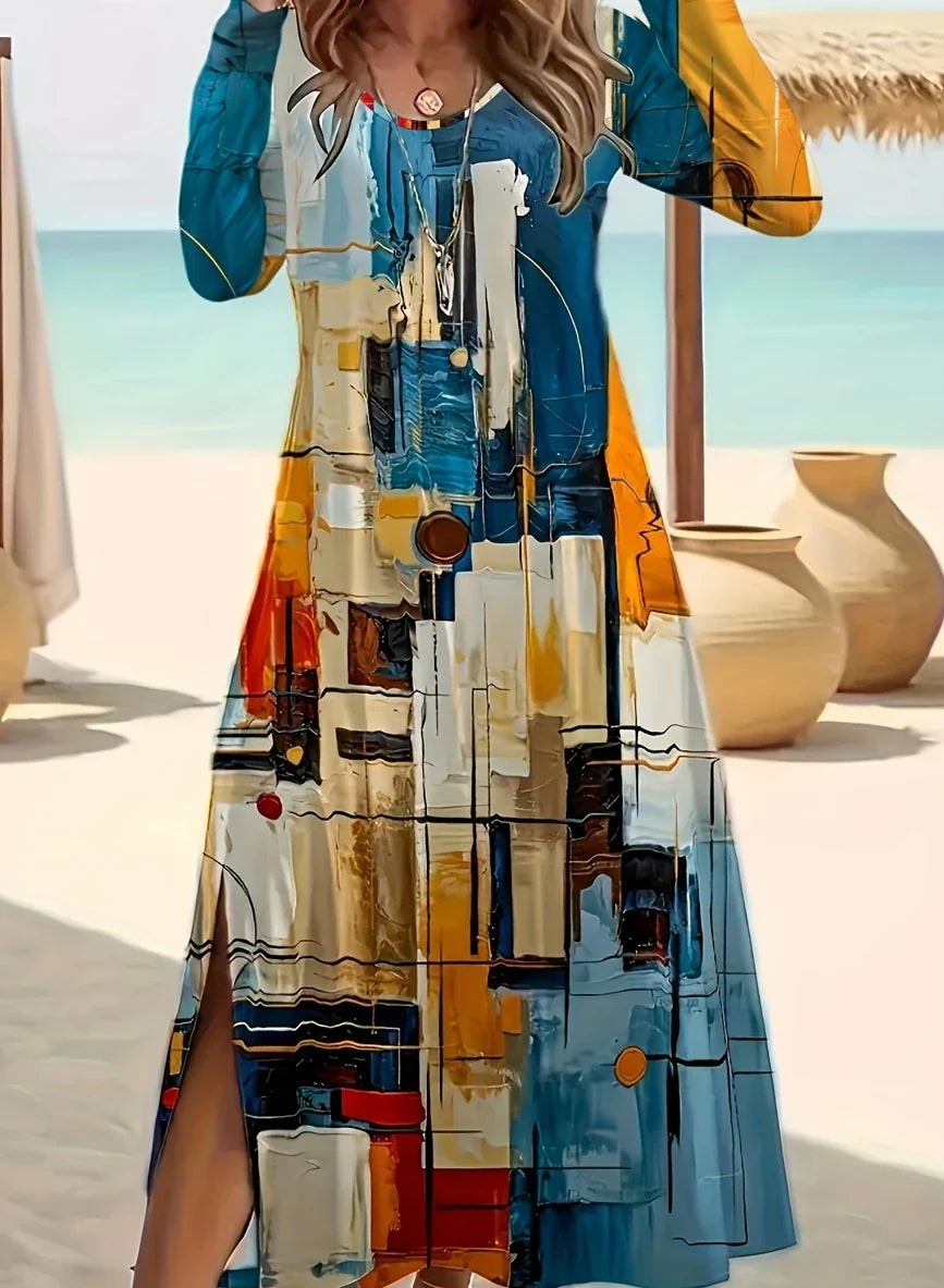 Casual Printed Dress Women Loose Fit Elegant Style Chic