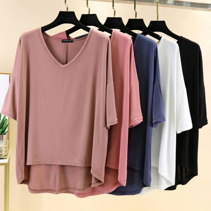Solid Color Basic Short Sleeve Womens V Neck T Shirt Casual Cotton Tee for Summer