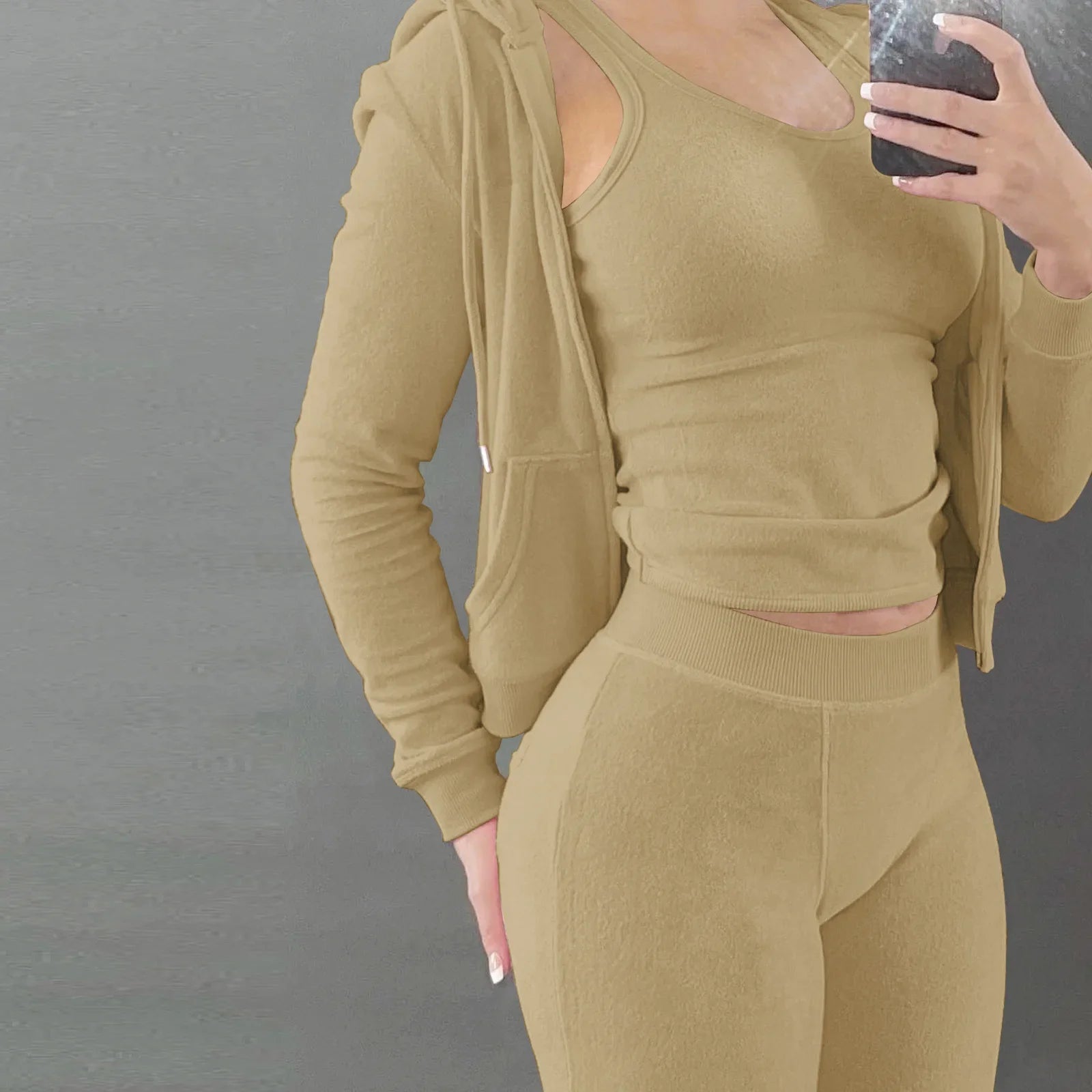 Women Thick Fleece 3 Piece Jogger Sweatsuit Set with Sweatpants, Vest and Hoodie for Fall and Winter