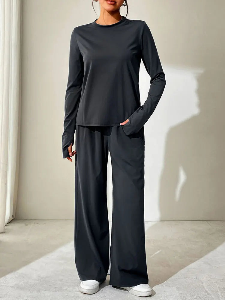 Spring Fashion Women's Casual Long Sleeve T-Shirt and Trouser Set Slim Fit Streetwear Outfit