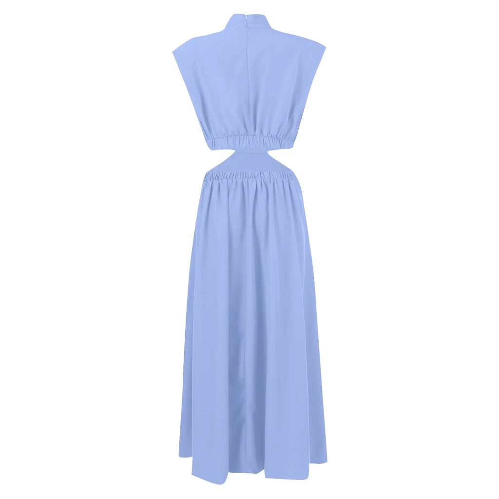 Solid Color High Waist Maxi Dress Sleeveless With Pockets