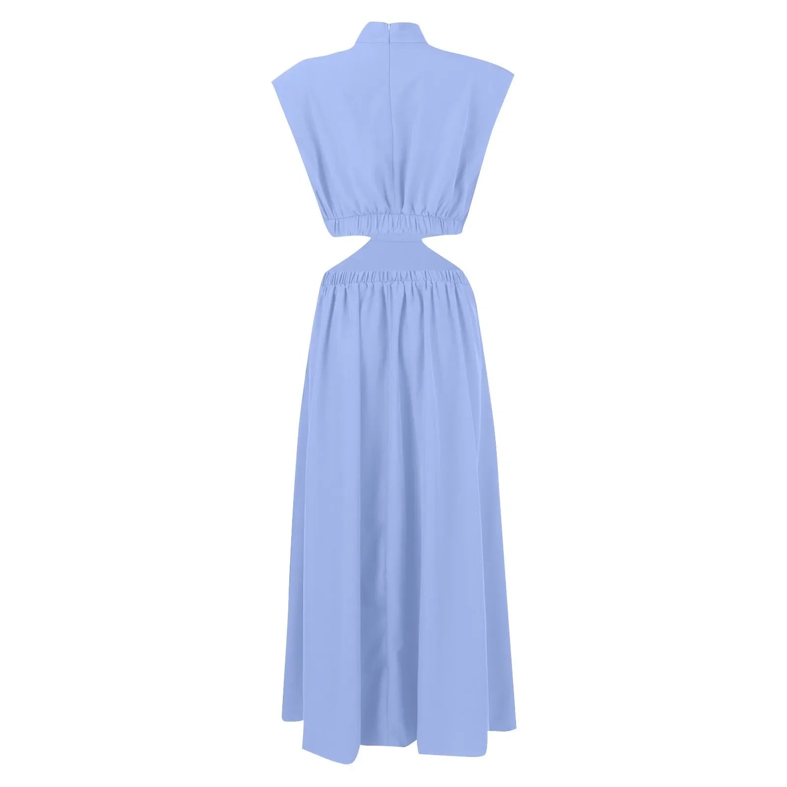 Solid Color High Waist Maxi Dress Sleeveless With Pockets