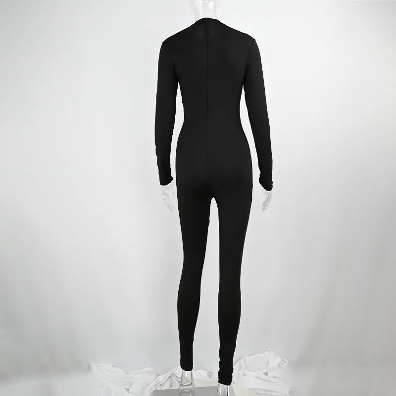 Autumn Red Long Sleeve Jumpsuit For Women Slim Fit O-Neck Bodycon Casual Sporty Streetwear Romper