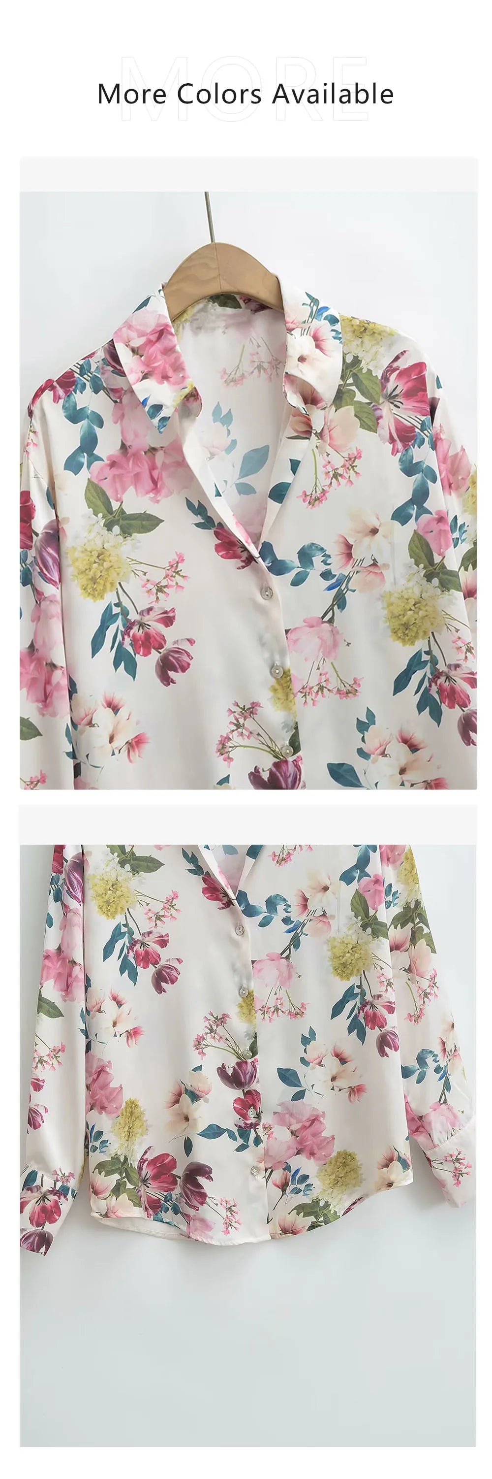 Loose Fit Women's Silk Satin Printed Shirt Versatile Three-Dimensional Slimming Texture for Spring and Summer