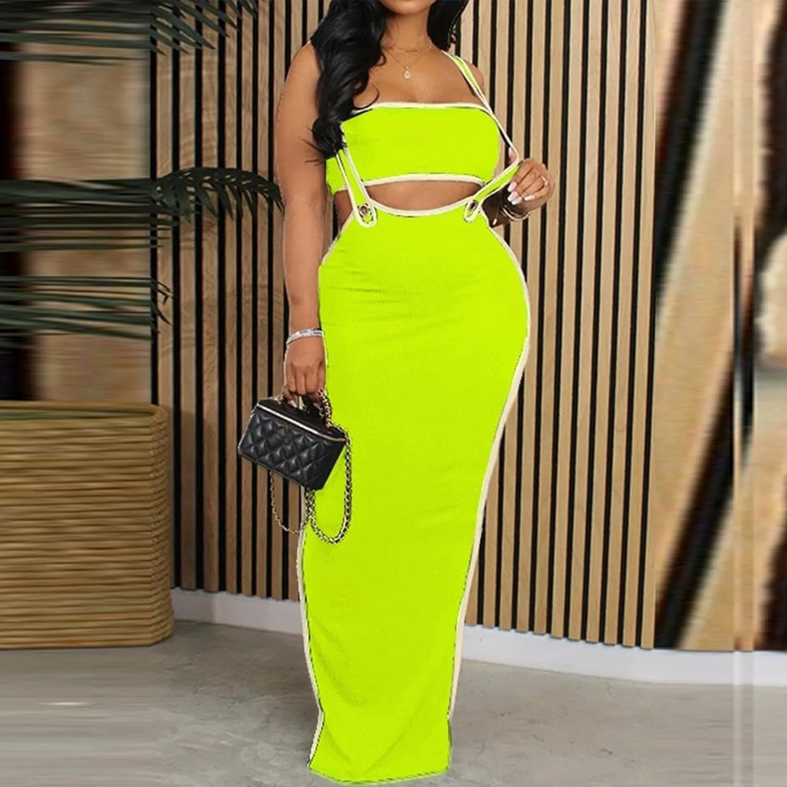 Two Piece Bodycon Crop Top Maxi Skirt Set For Women