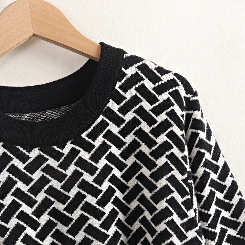 Jacquard Knit Sweater Dress With Belt Elegant Pleated Maxi