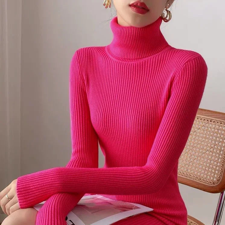 Korean Turtleneck Sweater Dress Bodycon Knit For Office