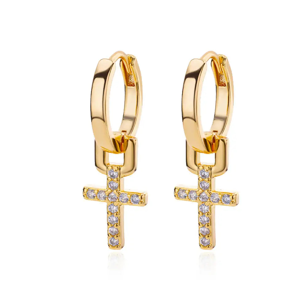 Zircon Cross Dangle Earrings for Women - Stainless Steel Wedding Jewelry for Couples and Girls