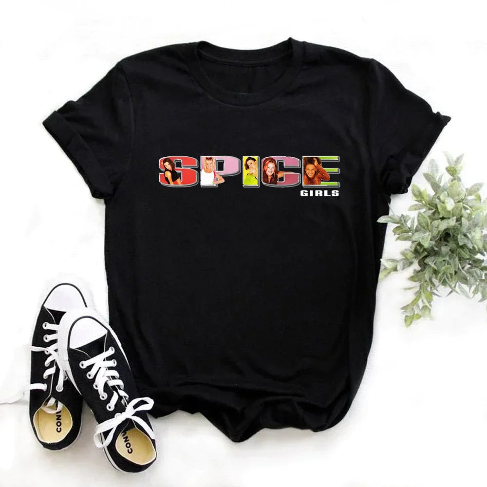 Spice Girls Cartoon T Shirt for Women Short Sleeve Anime Print Tee Stylish Casual Top