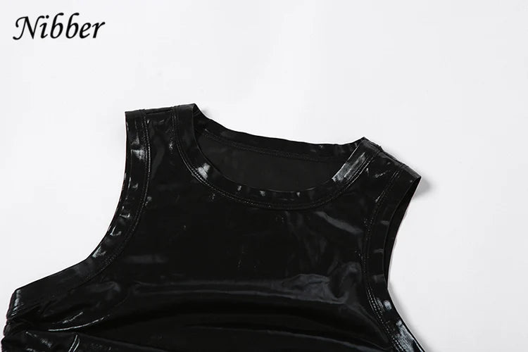 Shiny Silky Two Piece Set for Women Skinny Sleeveless Vest with Sexy Drawstring Hip Wrap Skirt Casual Streetwear Outfit