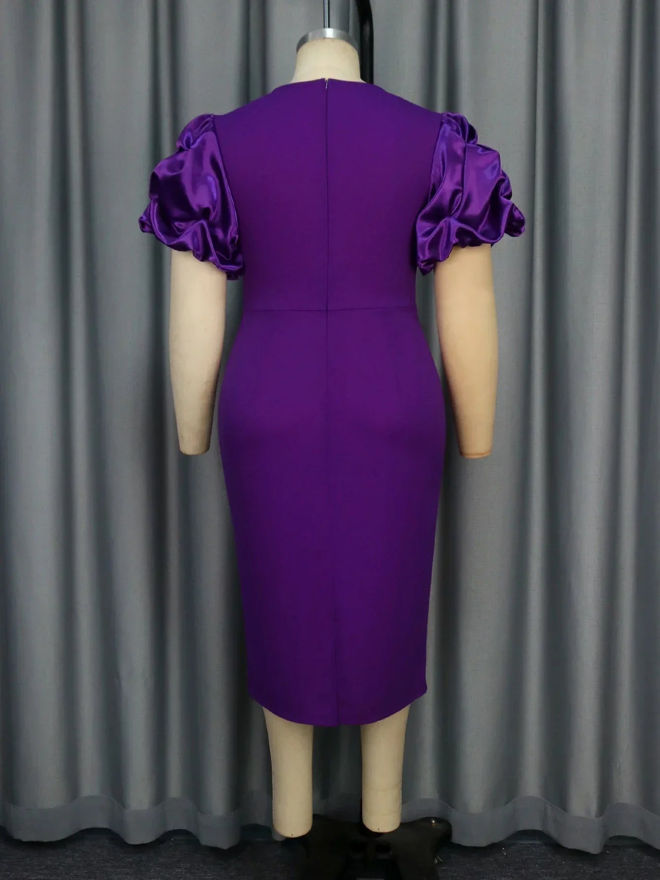 Modest Church Dress With Puff Sleeves Lace Patchwork