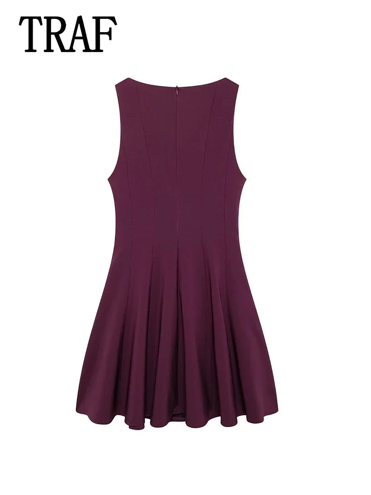 Sleeveless Pleated Mini Dress For Women Casual Office