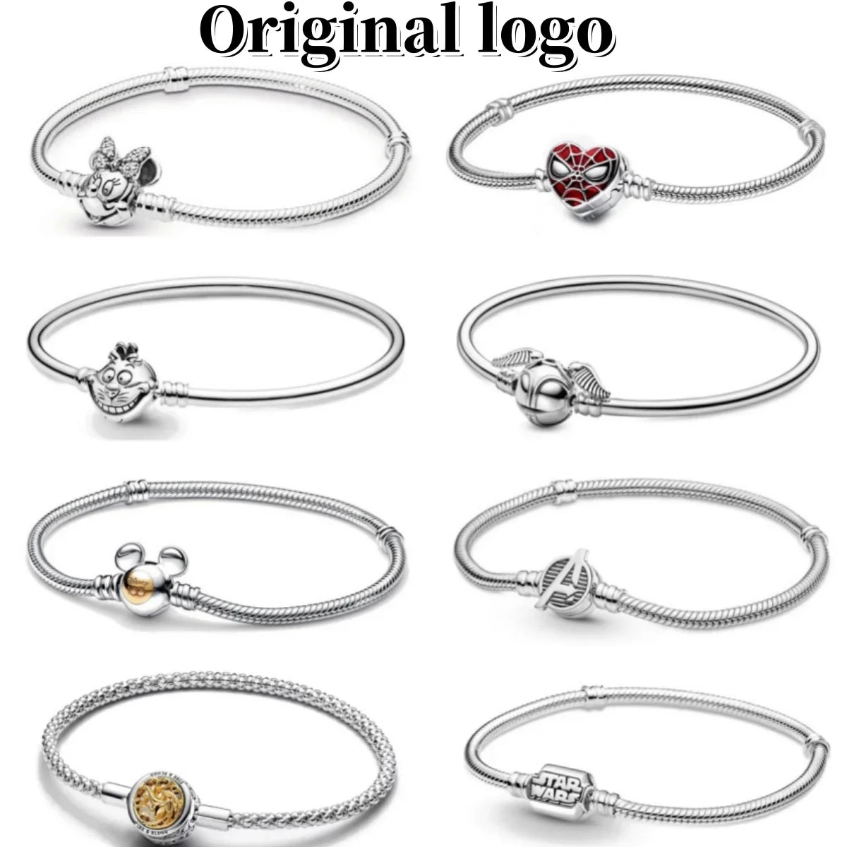 Minnie Mickey Spider 925 Silver Plated Charm Bracelet with Love Heart Clasp for Women DIY Jewelry Gifts