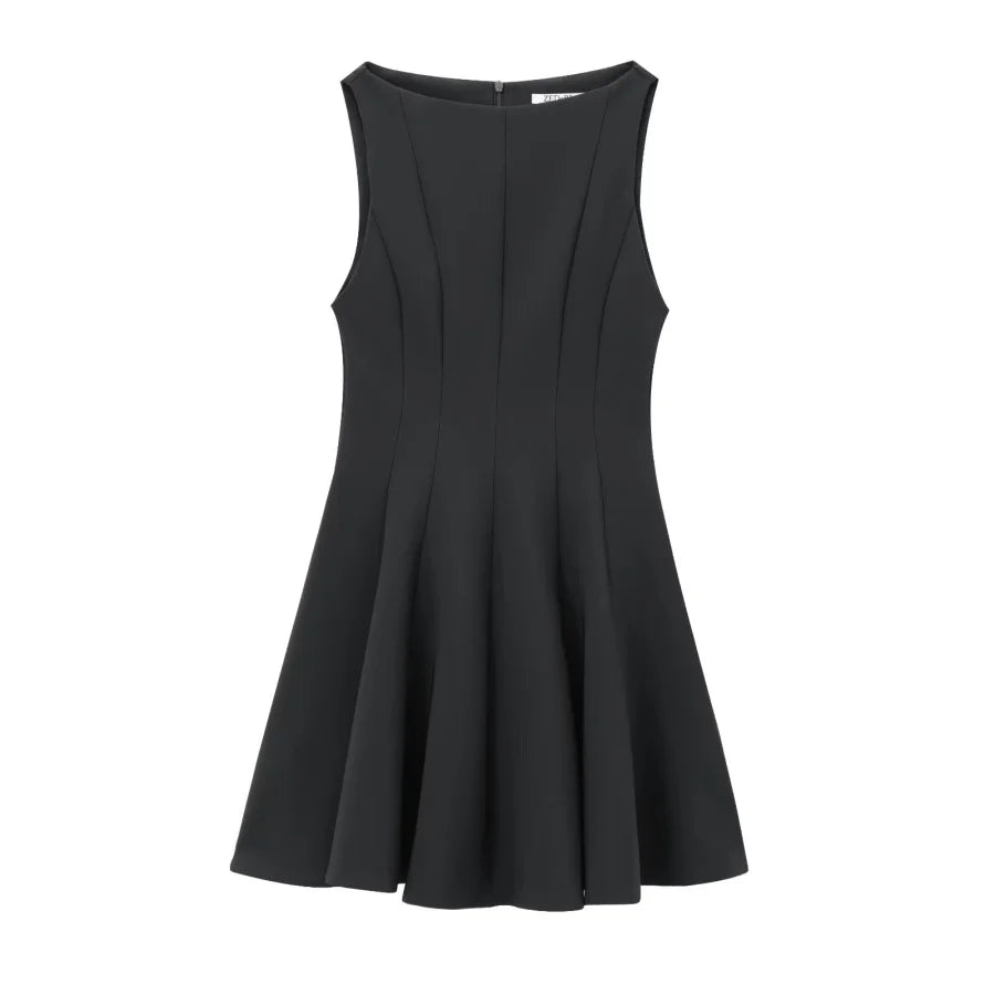 Little Black Dress Elegant Sleeveless Boat Neck Swing Dress