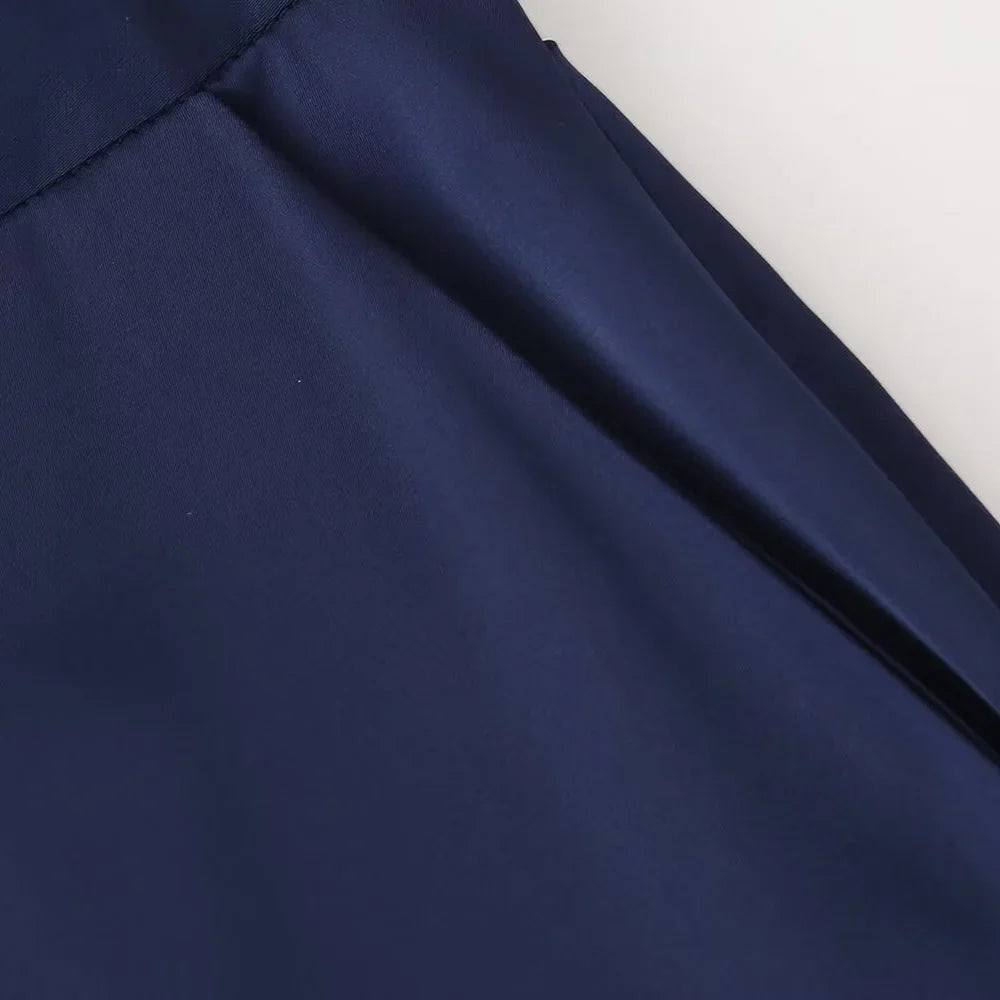 Women's Casual Polo Collar Long Sleeved Sequin Satin Kimono Coat and Bead Pants Set