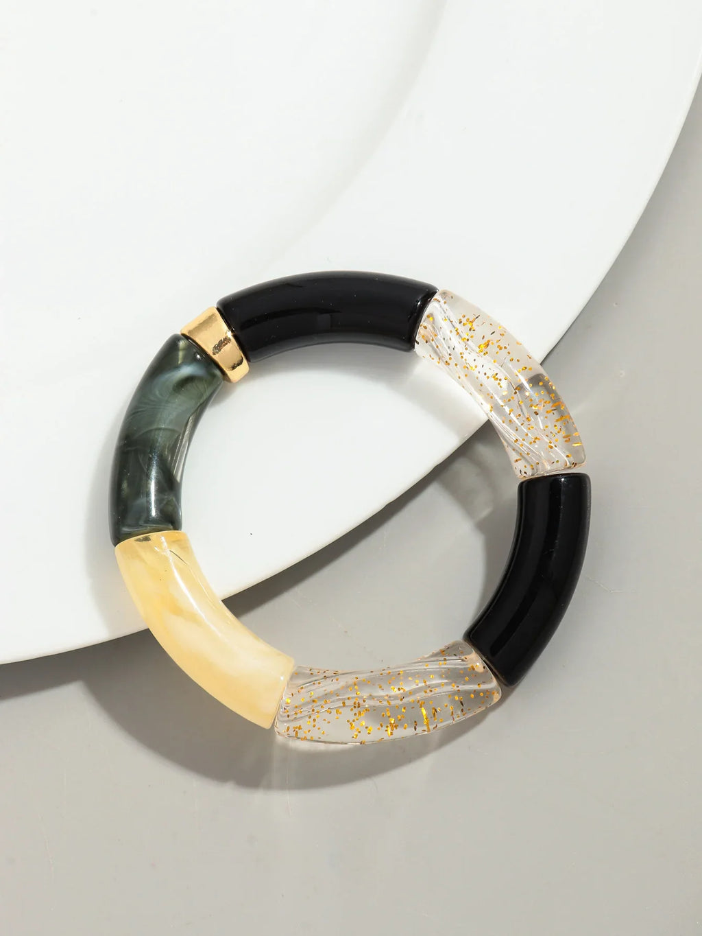 Boho Chunky Bamboo Stackable Bracelet for Women with Colorful Tube Beads and Elastic Design