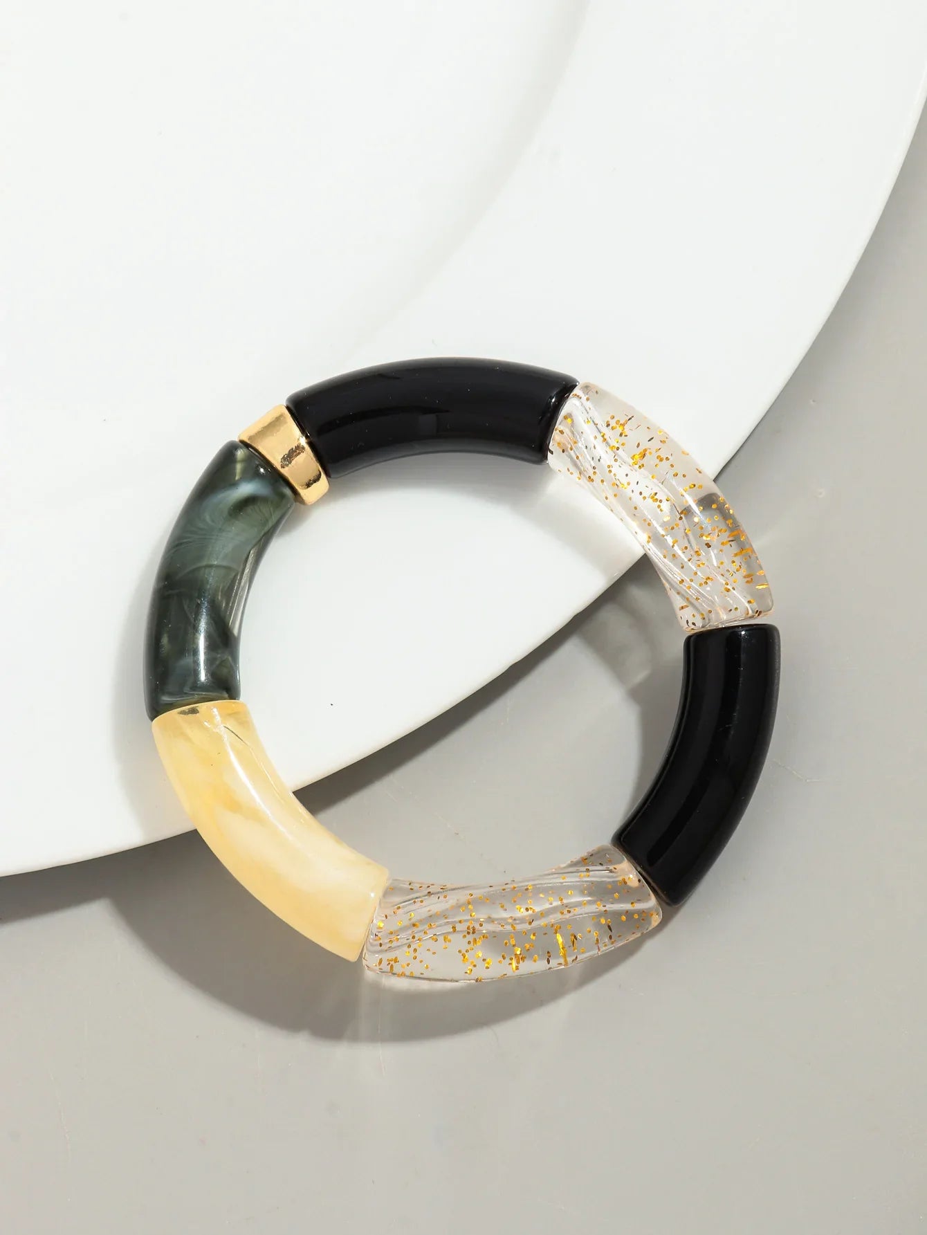 Boho Chunky Bamboo Stackable Bracelet for Women with Colorful Tube Beads and Elastic Design