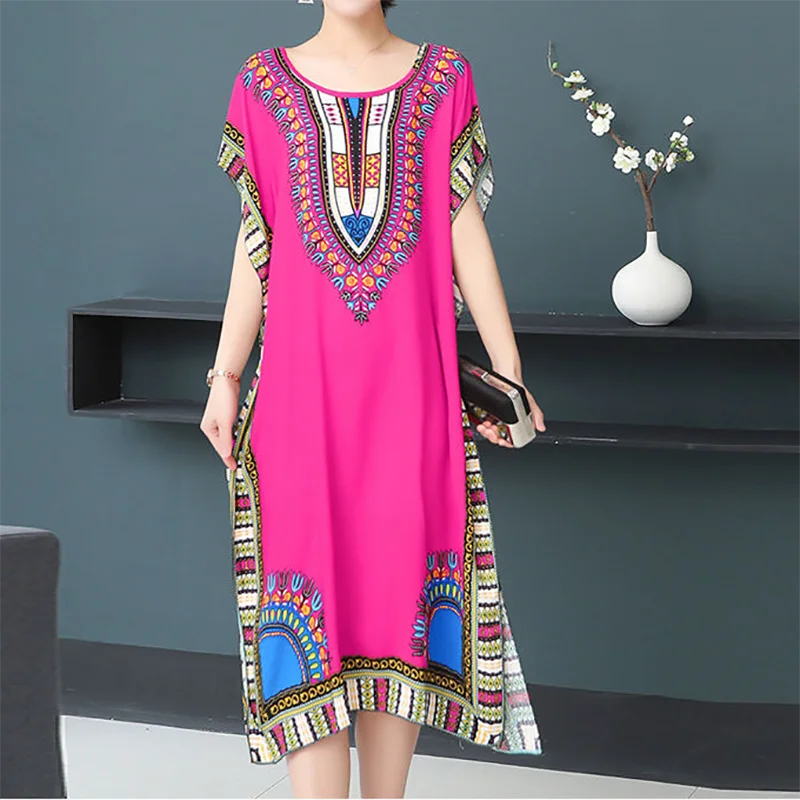 Spring Boho Beach Dress For Women Batwing Sleeve Midi