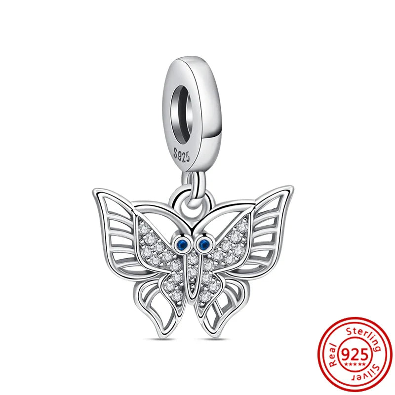 Fit Pantaro Peacock Cake Teeth Butterfly Crown S925 Silver Charms Beads Fine Jewelry for Women Gift