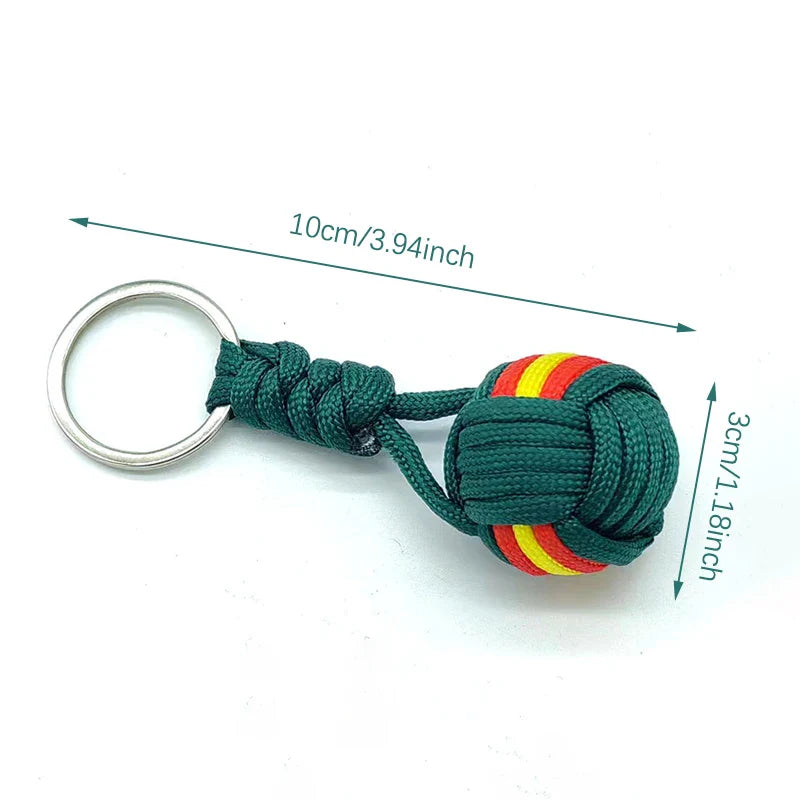 Military Parachute Woven Rope Keychain with Monkey Fist Design for Outdoor Survival and Accessories