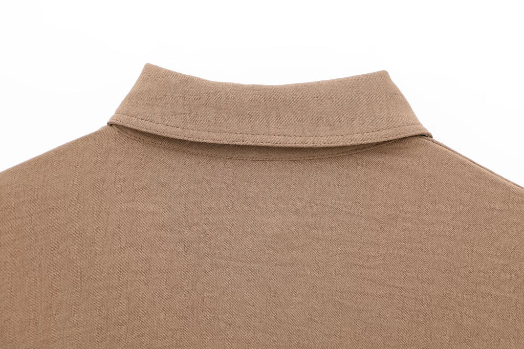 Women's Collared Roll-Up Sleeve Shirt and Drawstring Waist Wide Leg Pants Set