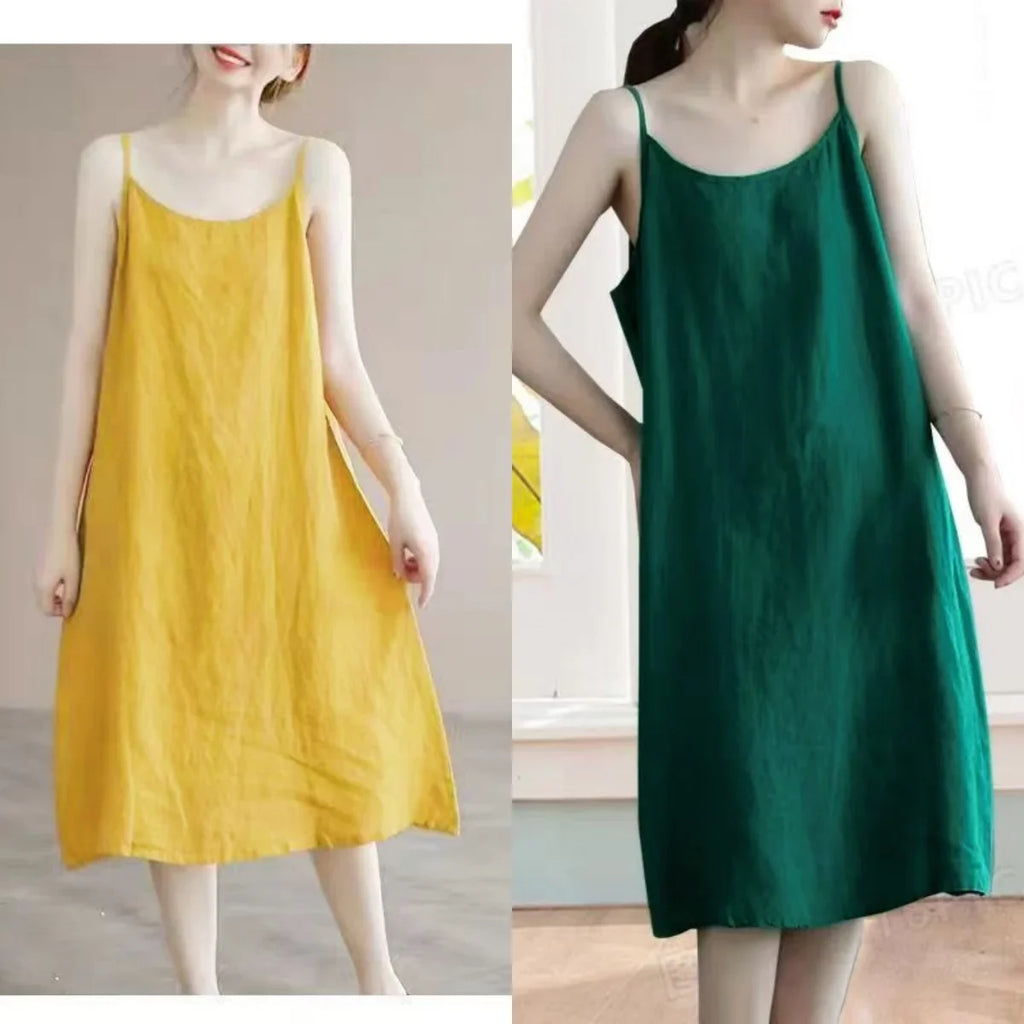 Cotton Linen Beach Dress Women Sleeveless A Line Summer