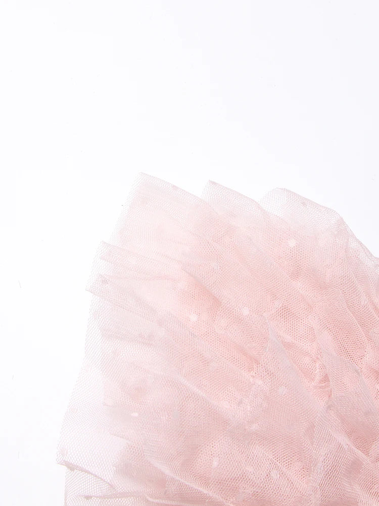 Patchwork Mesh Dress For Women High Waist Ruffled Casual