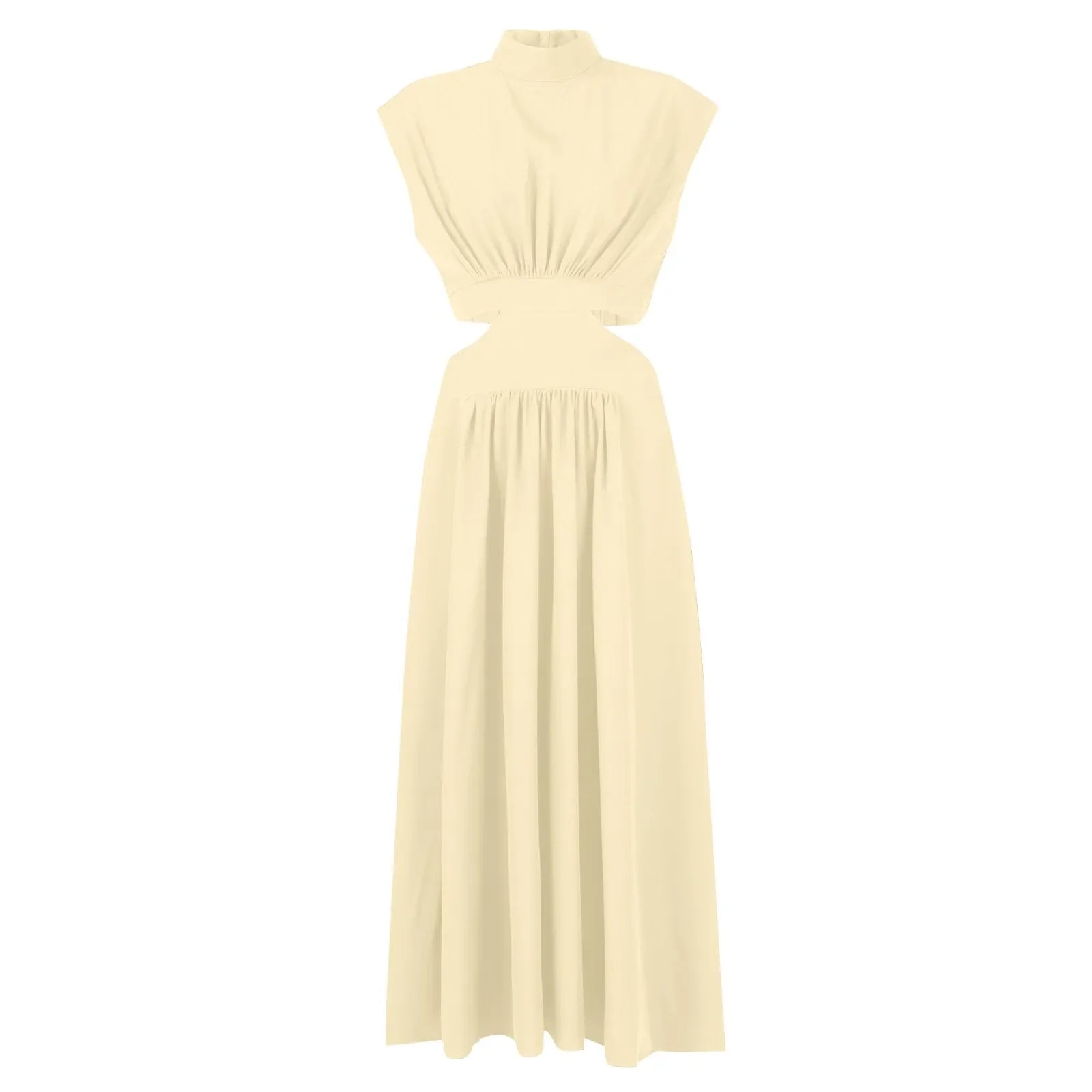 Solid Color High Waist Maxi Dress Sleeveless With Pockets