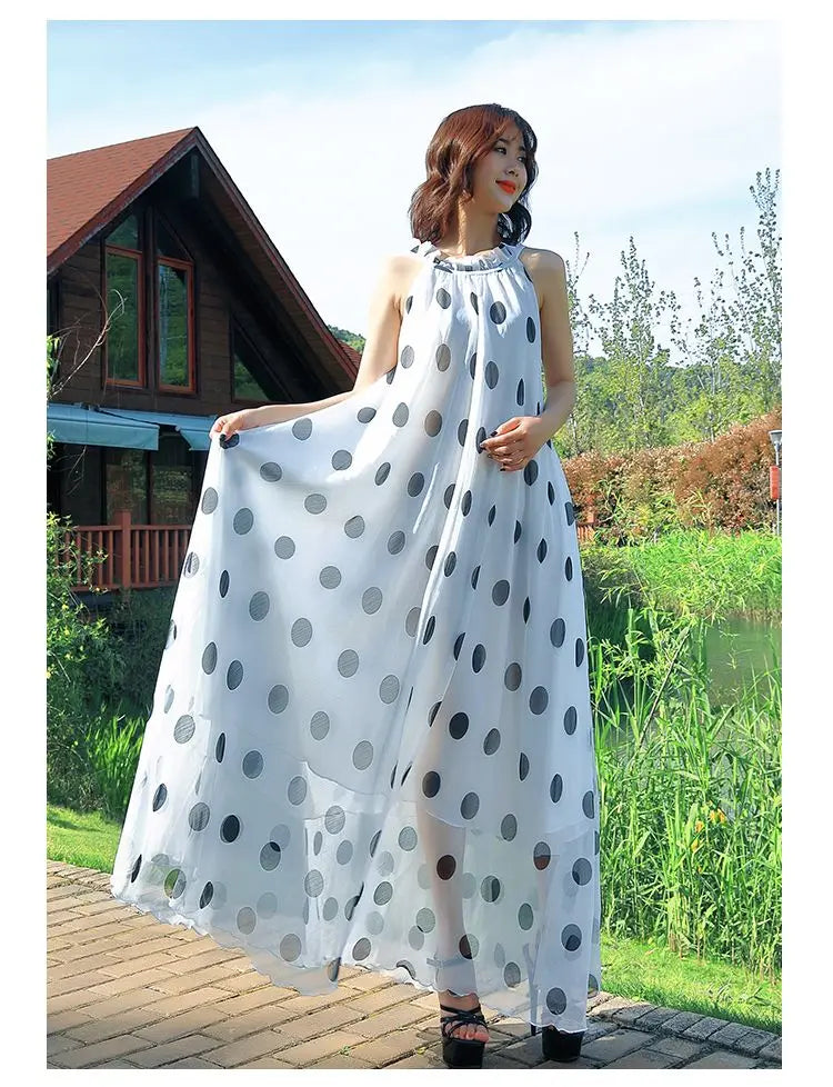 Polka Dot Maxi Dress Korean Style For Women Plus Size