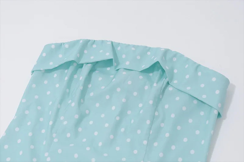 Off Shoulder Dot Print Mini Dress With Slash Neck Detail