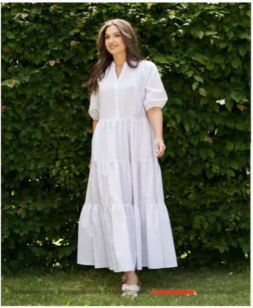 Summer Dress Solid Color Loose Fit Women Half Sleeves