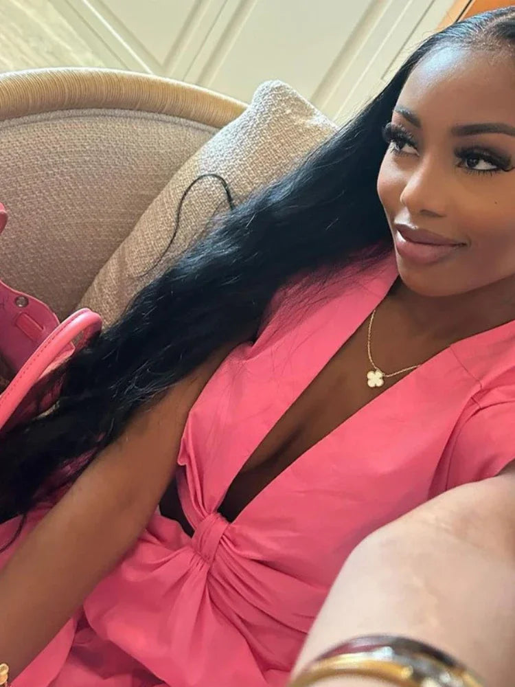 Beach Maxi Dress V Neck Sleeveless Lace Up Solid Color