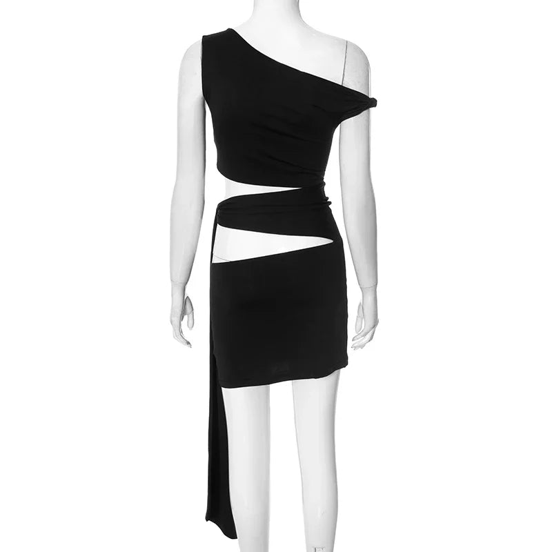 Strapless Hollow Out Short Summer Dress With Oblique Collar