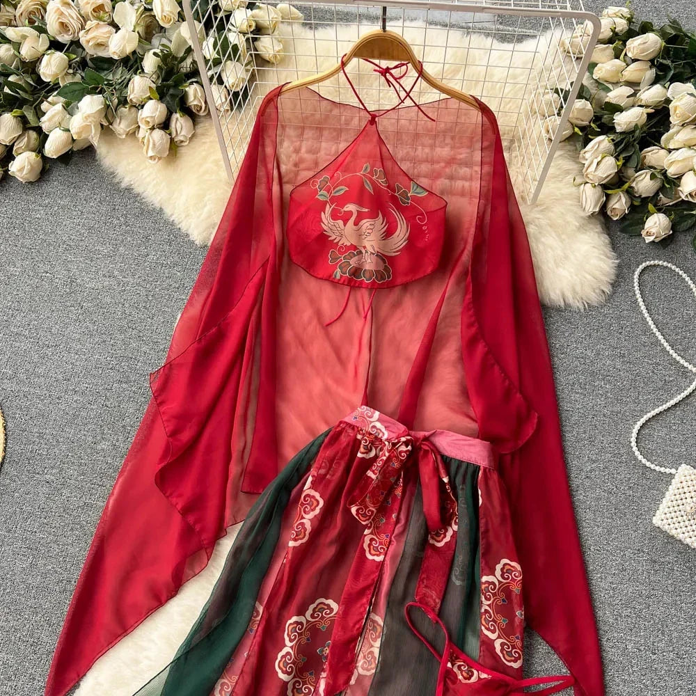 Women Sexy Asian Cosplay Costume Set Featuring Sheer Cheongsam Midi Dress Geisha Kimono Hanfu Jumpsuit Role Play Lingerie