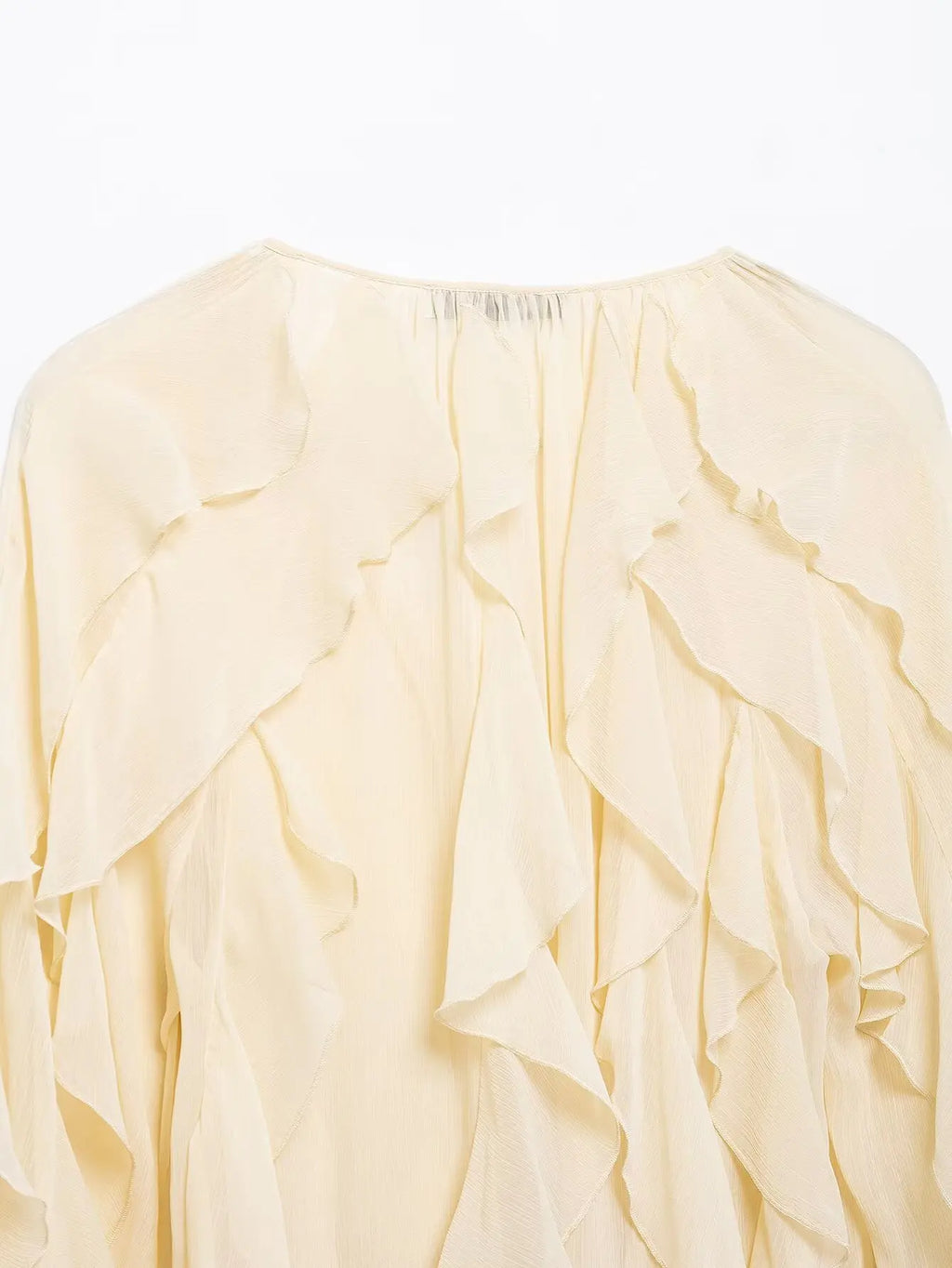 Semi-Sheer Ruffle V-Neck Blouse for Women Long Sleeve Button-Up Lightweight Spring Summer Top