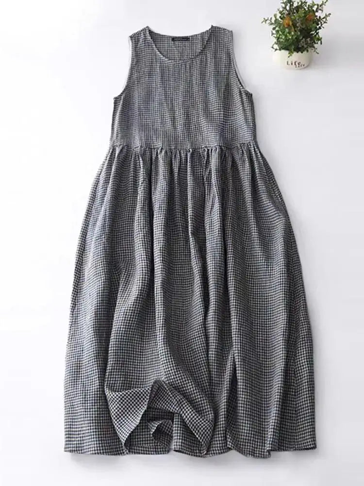 Checkered Sundress Sleeveless Long Casual Summer Tank Dress