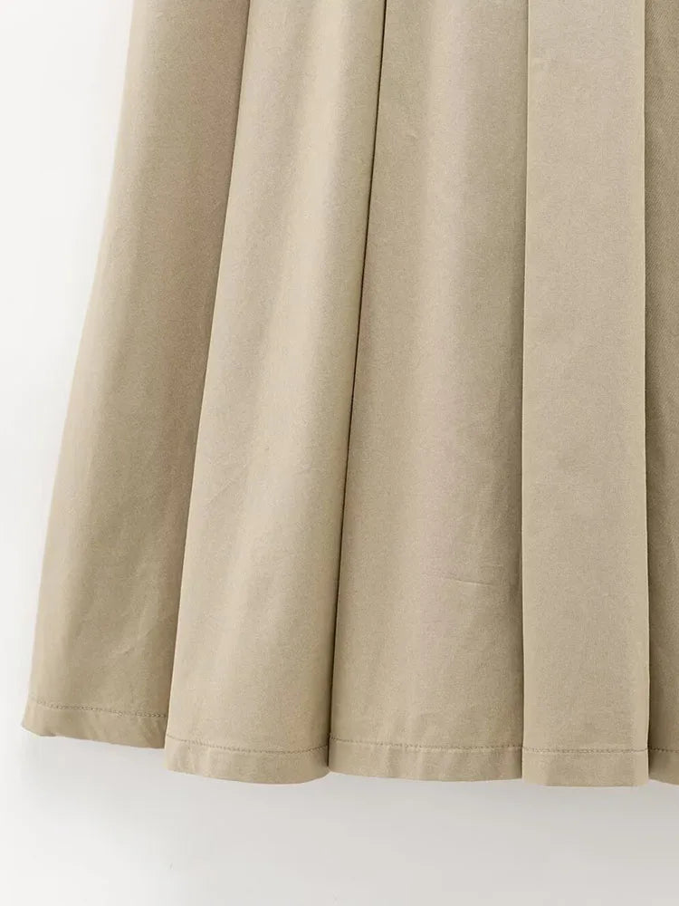 Women Patchwork Pleated Midi Dress Sleeveless Belt O Neck