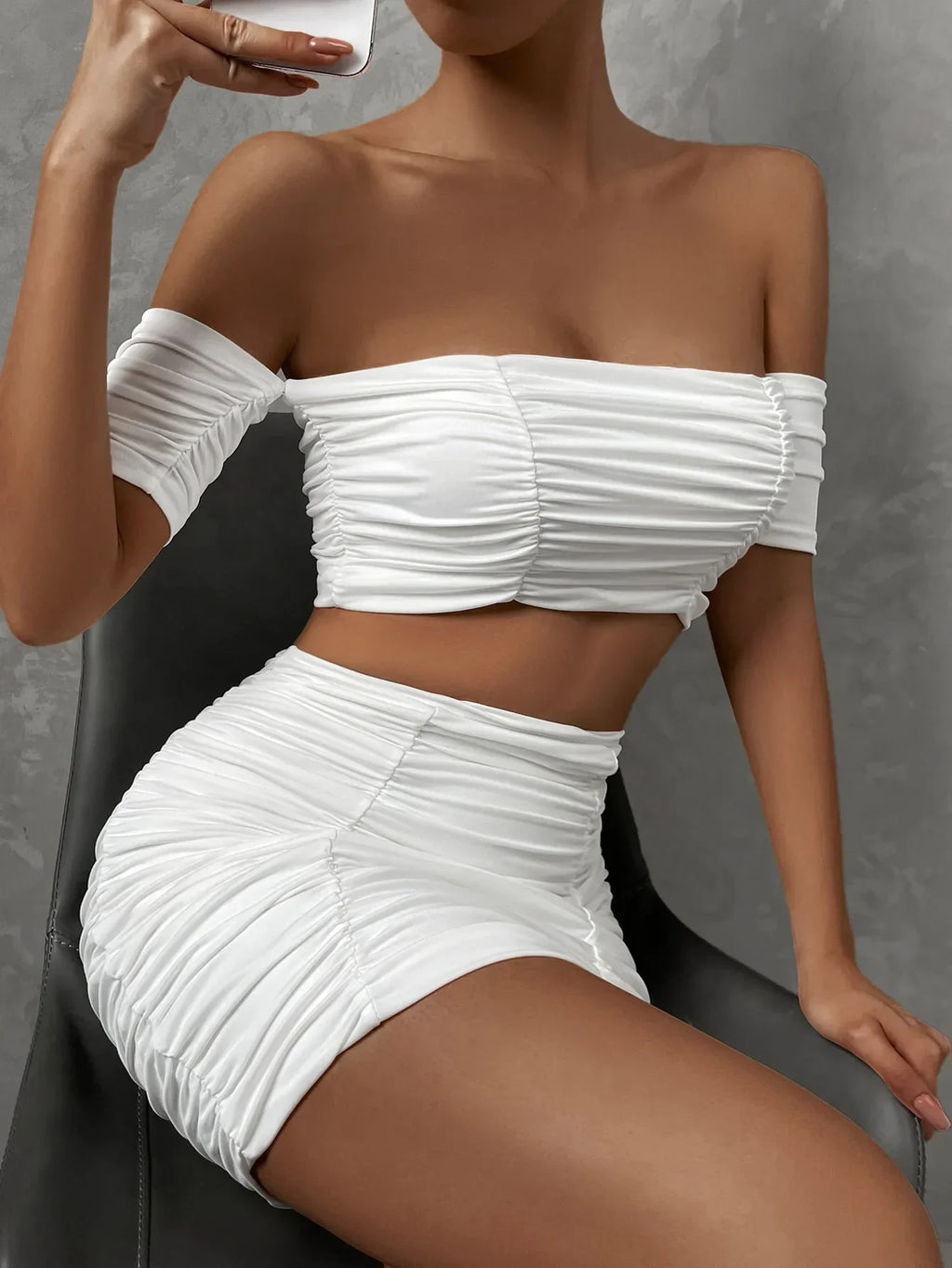 Fashionable Casual Women's Two-Piece Set with Short Sleeve Bodycon Skirt and Sexy Shoulder Cutouts Summer Outfit