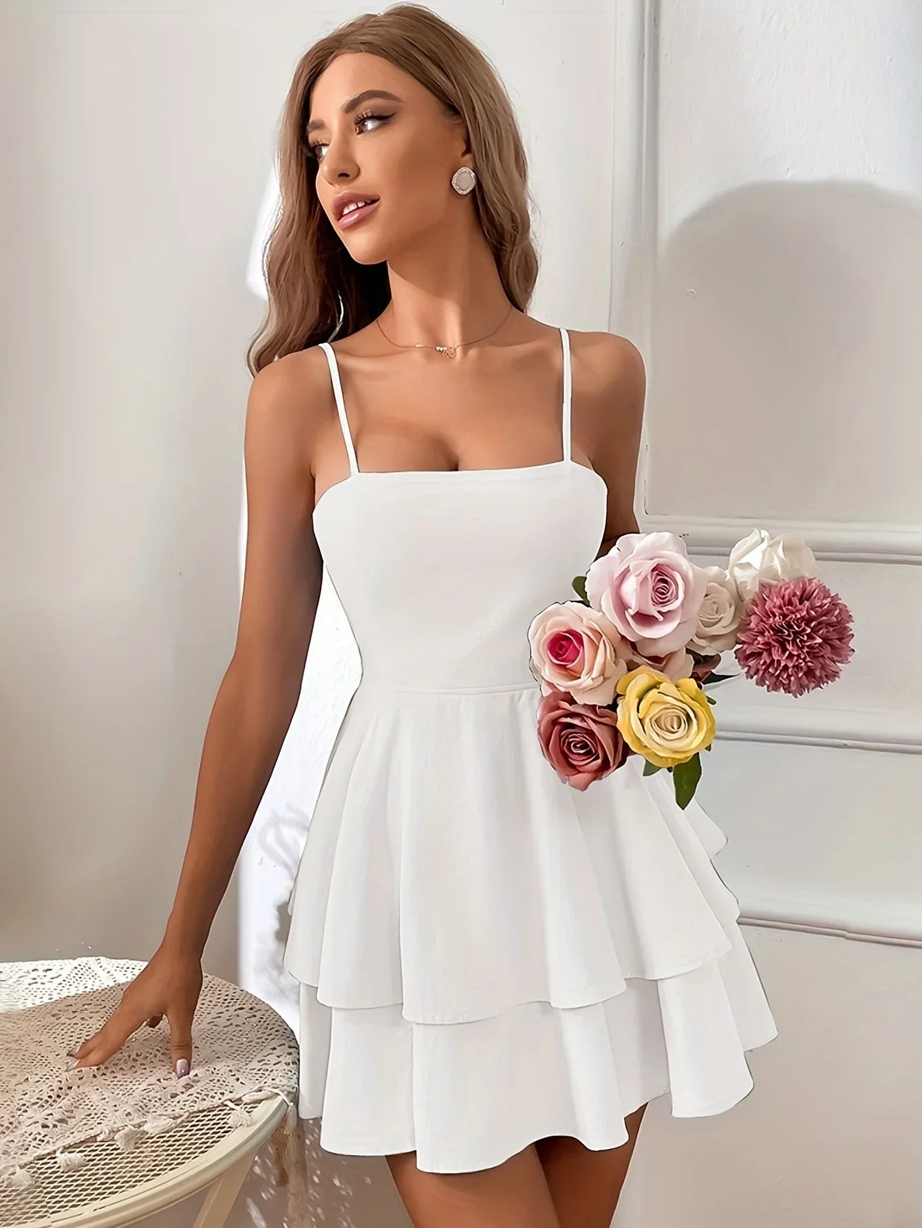 Backless Summer Dress With Bow Strap In Solid Color