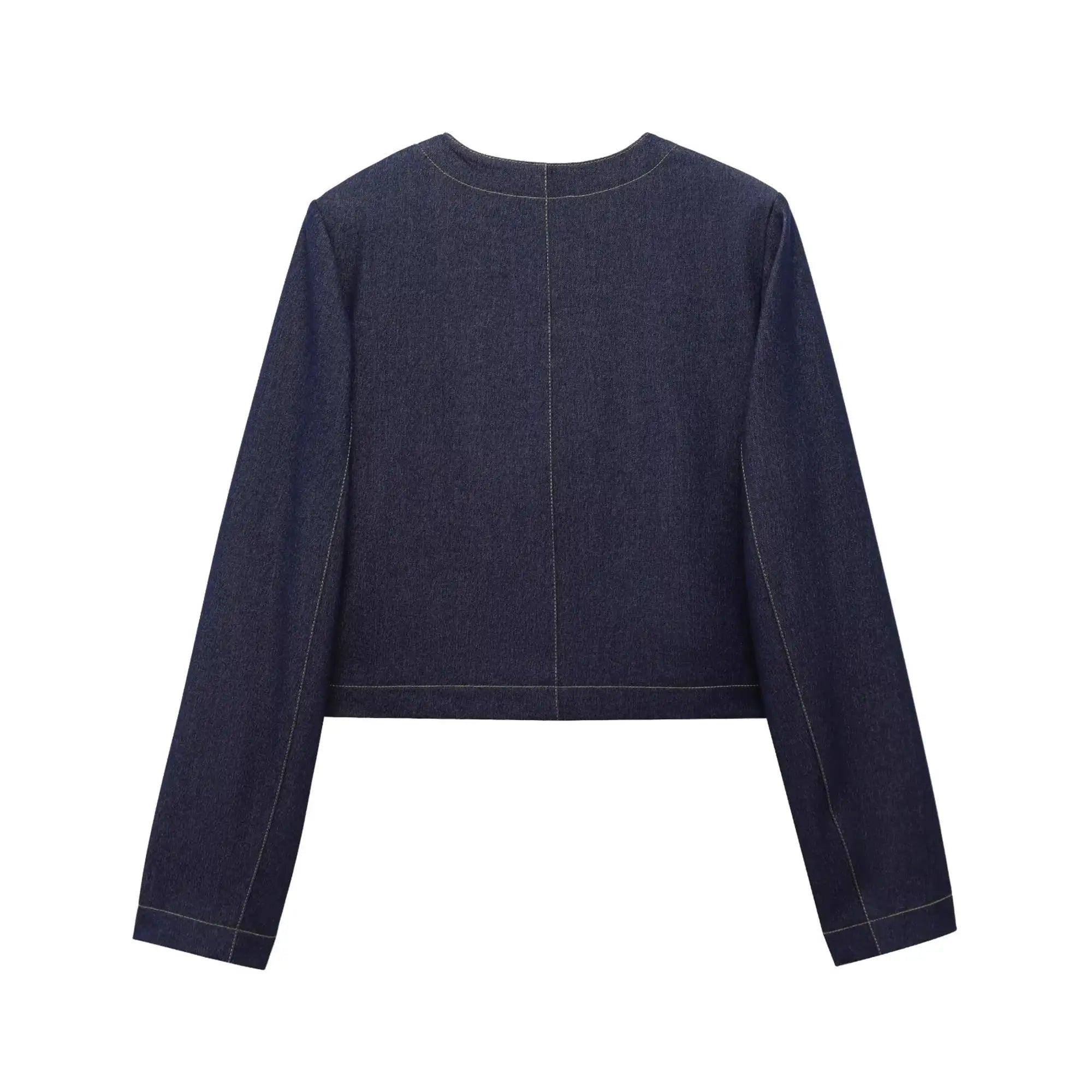 Fashion Women Solid Jacket and Wide Leg Pant Set with Cropped Coat and Zipper Details