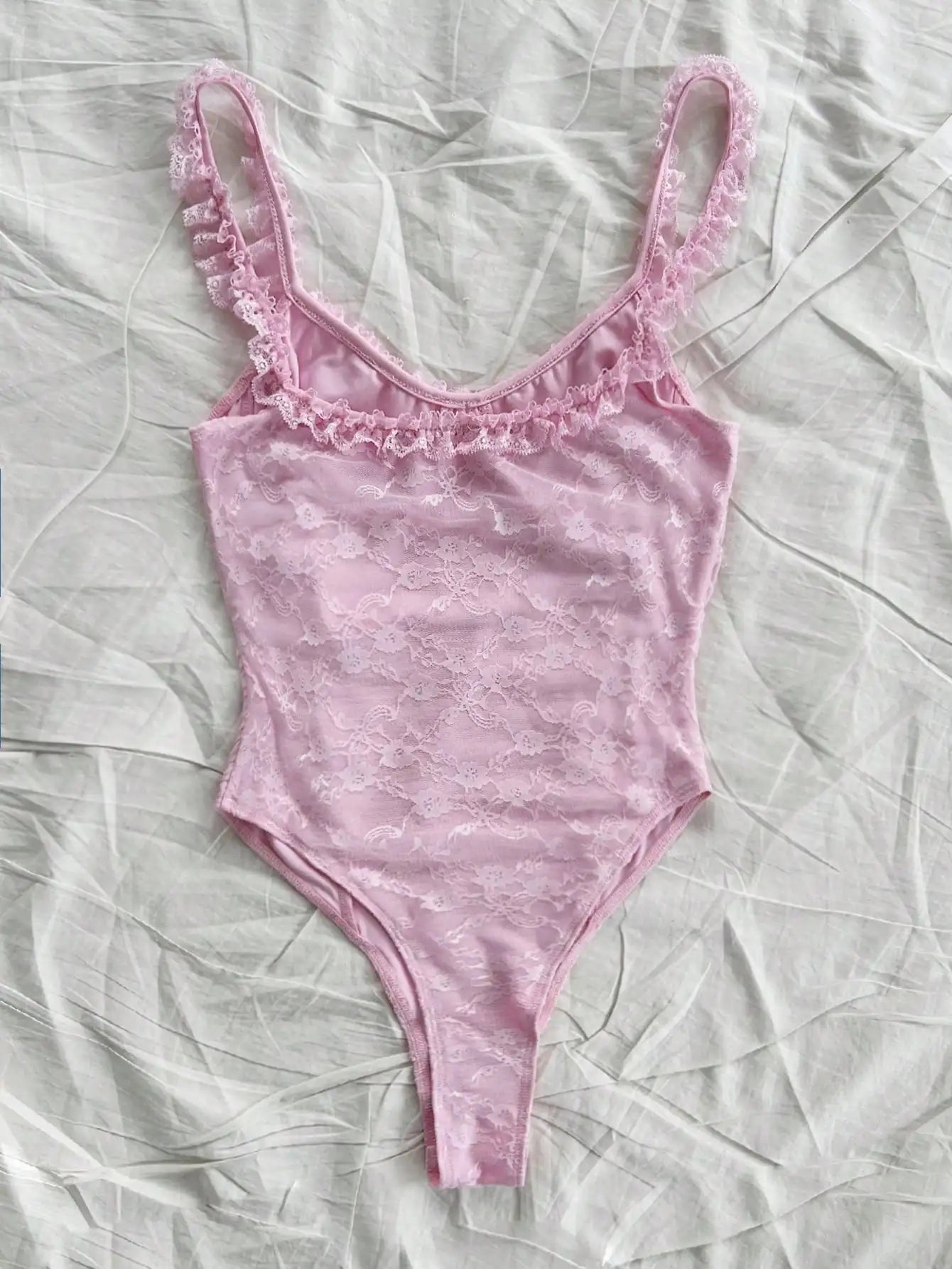 Romantic Lace Knit Sling Jumpsuit with Wooden Ear Edge Casual Vintage Holiday Dress for Women